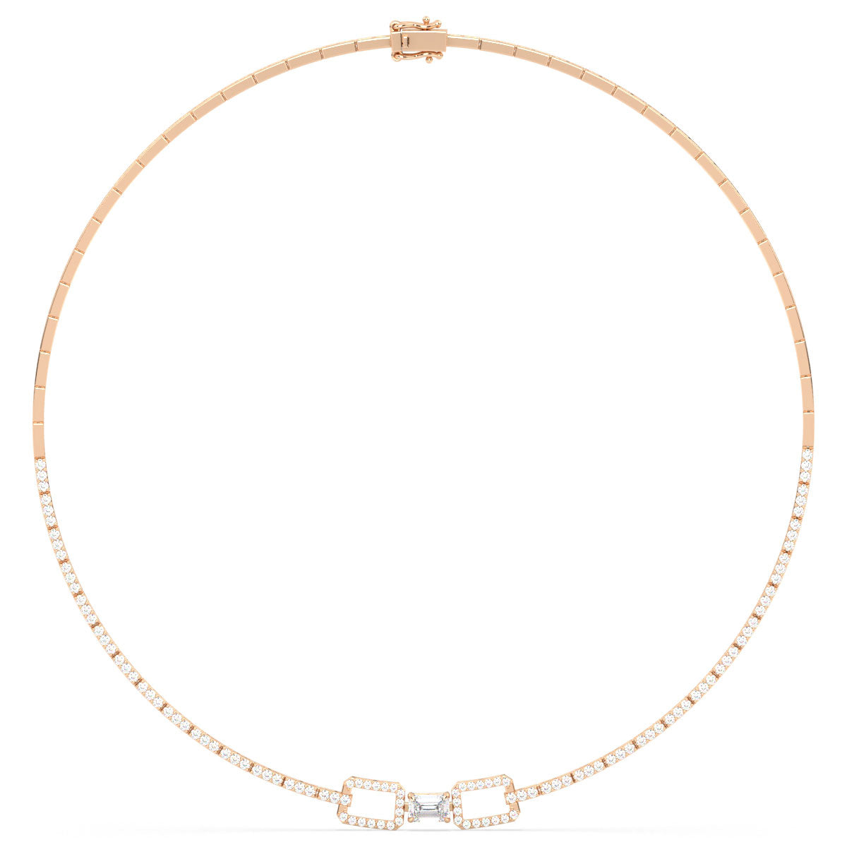 CLARETTE LAB GROWN DIAMOND LINKED ROUND AND EMERALD CUT NECKLACE, GOLD