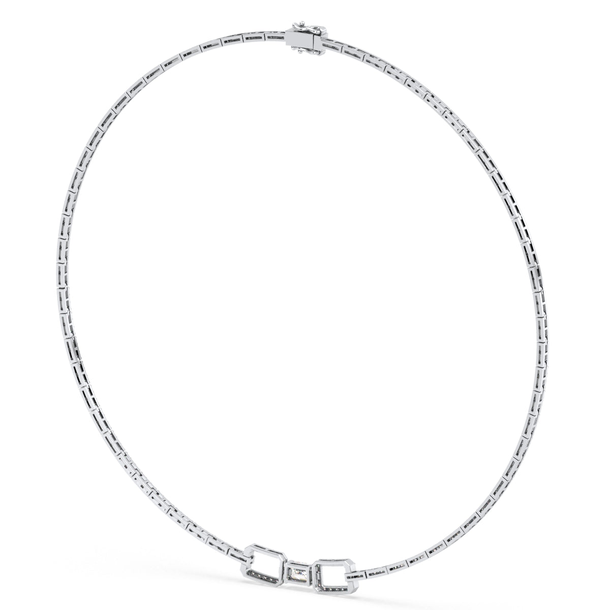 CLARETTE LAB GROWN DIAMOND LINKED ROUND AND EMERALD CUT NECKLACE, GOLD