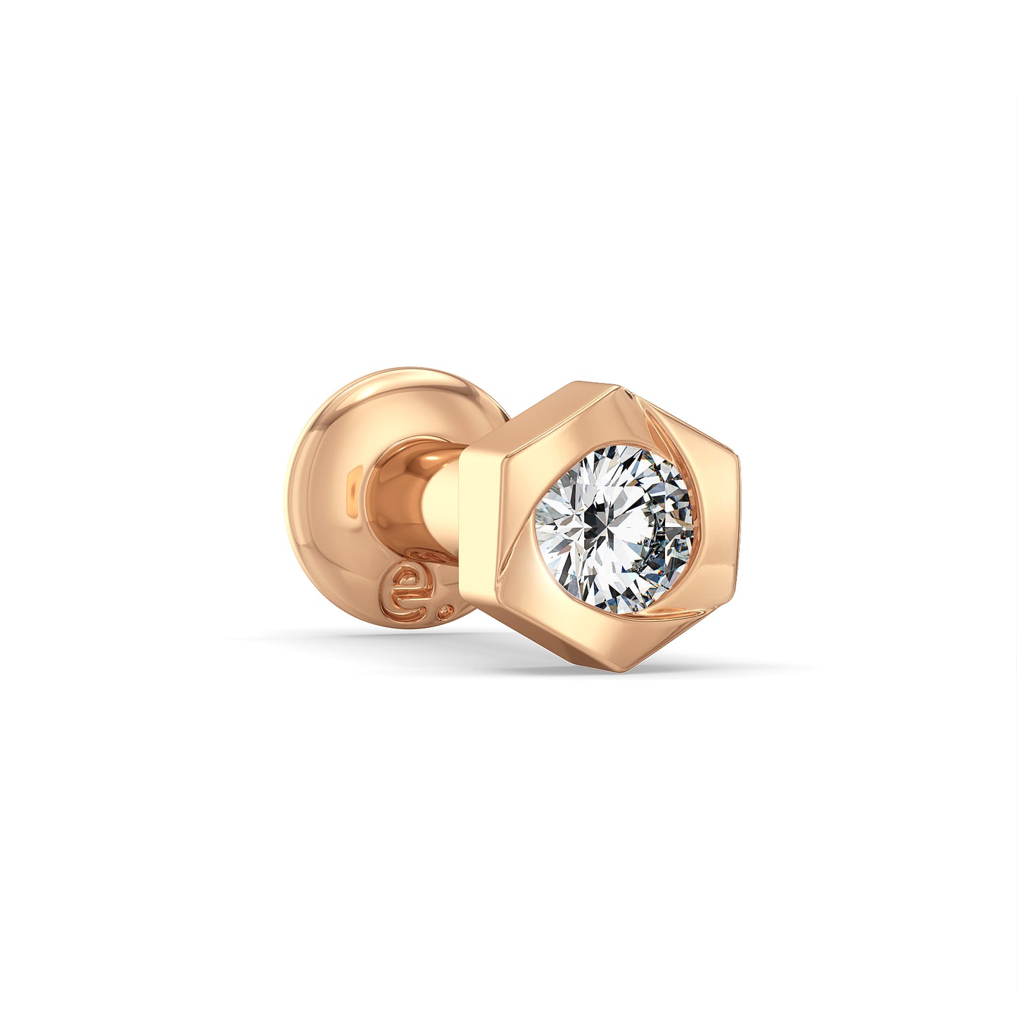 SOPHIA HEX-BEZEL SET ROUND CUT LAB GROWN DIAMOND NOSE PIN, GOLD