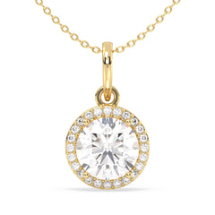 SOPHIA HALO ROUND CUT LAB GROWN DIAMOND SOLITAIRE CLASSIC PENDANT, GOLD