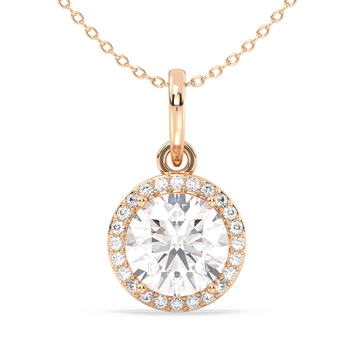 SOPHIA HALO ROUND CUT LAB GROWN DIAMOND SOLITAIRE CLASSIC PENDANT, GOLD