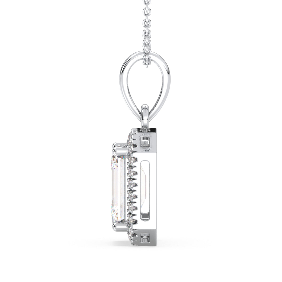 KATE HALO EMERALD CUT LAB GROWN DIAMOND SOLITAIRE ELEGANT PENDANT, GOLD