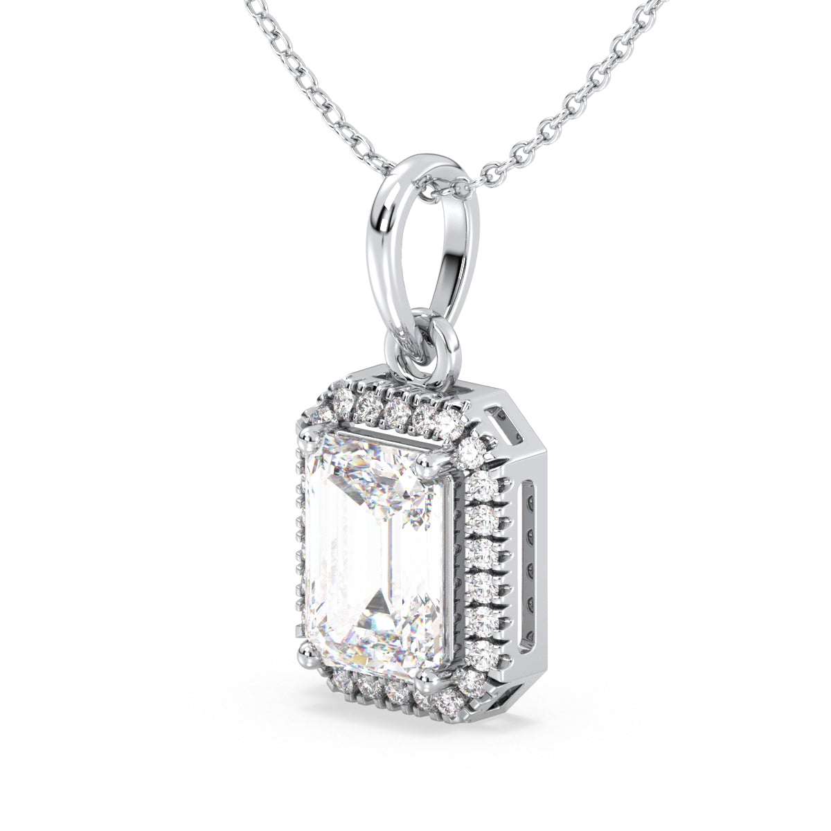 KATE HALO EMERALD CUT LAB GROWN DIAMOND SOLITAIRE ELEGANT PENDANT, GOLD