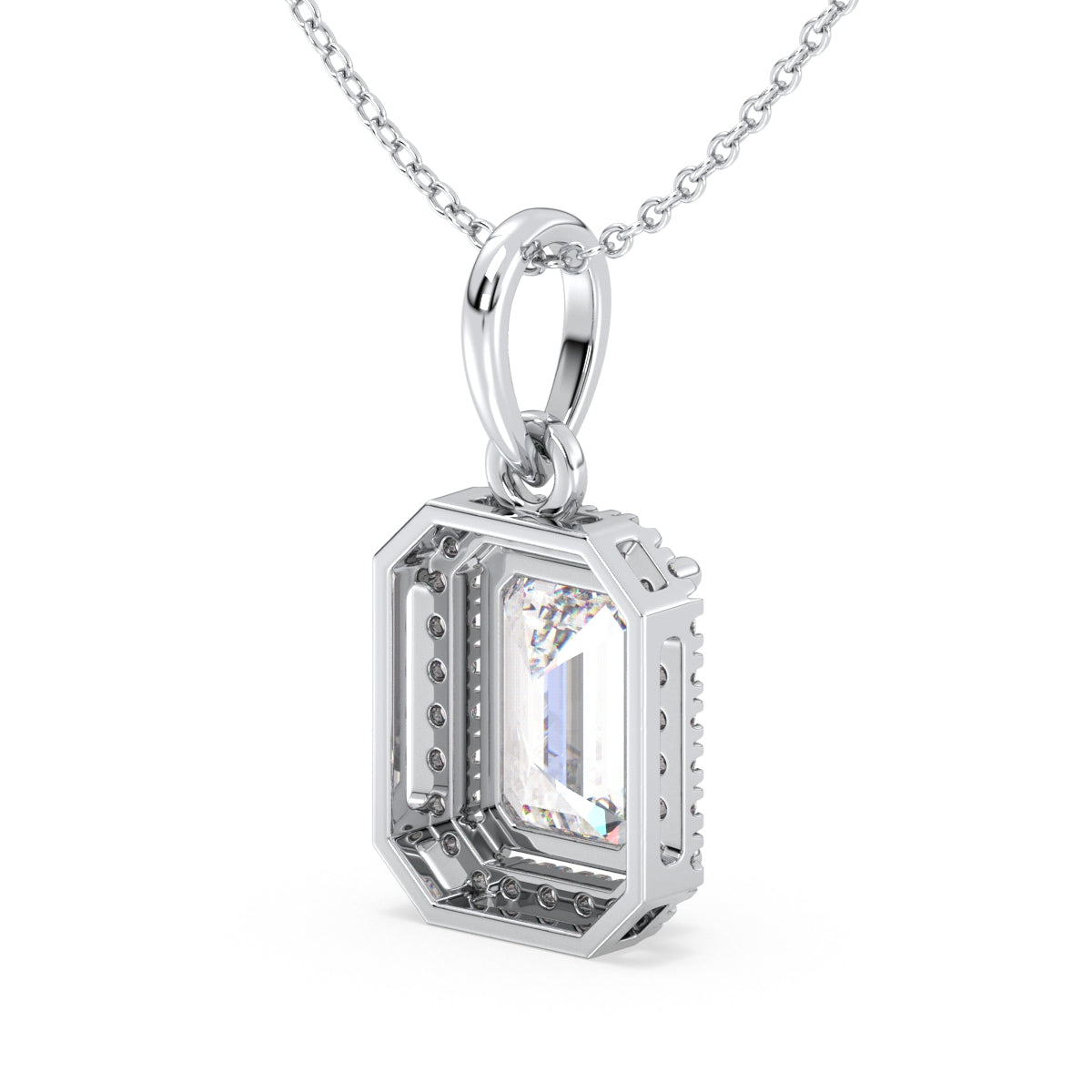 KATE HALO EMERALD CUT LAB GROWN DIAMOND SOLITAIRE ELEGANT PENDANT, GOLD