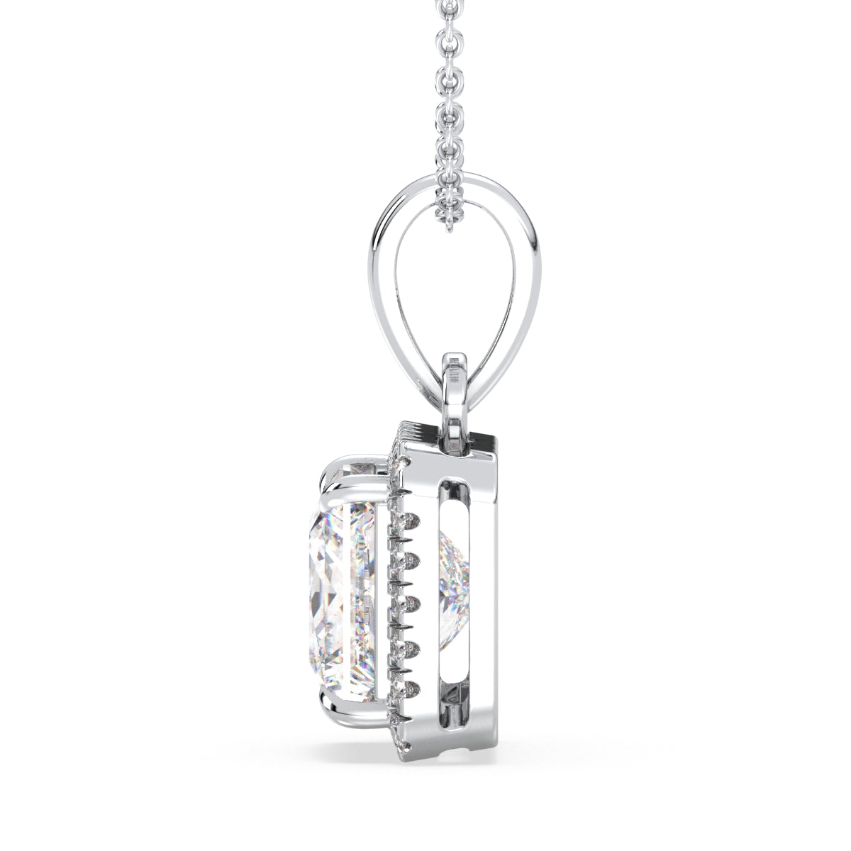 AZALEA  HALO PRINCESS CUT LAB GROWN DIAMOND SOLITAIRE PENDANT, GOLD