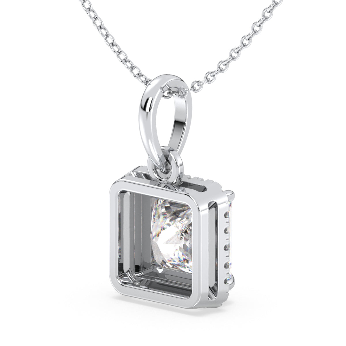 AZALEA  HALO PRINCESS CUT LAB GROWN DIAMOND SOLITAIRE PENDANT, GOLD