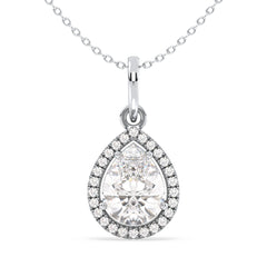 MARGUERITE HALO PEAR CUT LAB GROWN DIAMOND SOLITAIRE CLASSY PENDANT, GOLD