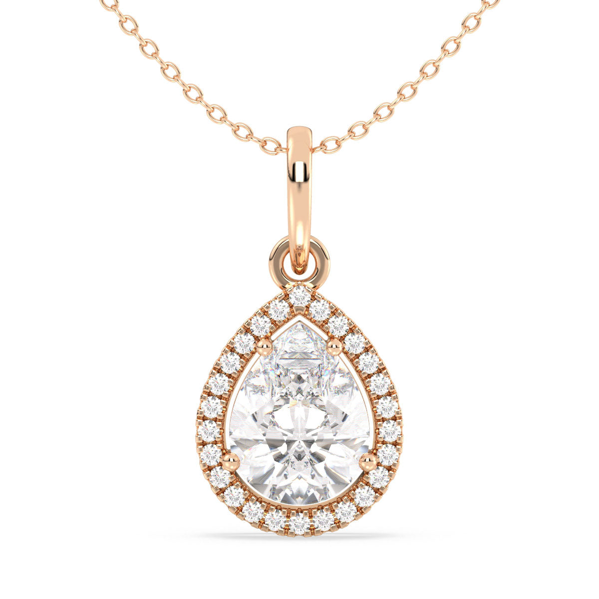 MARGUERITE HALO PEAR CUT LAB GROWN DIAMOND SOLITAIRE CLASSY PENDANT, GOLD