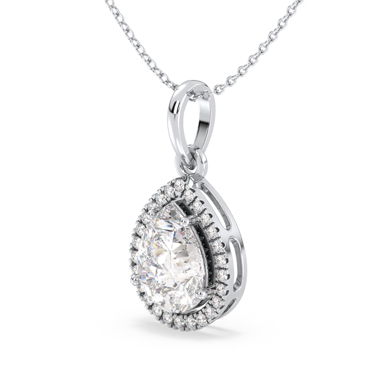 MARGUERITE HALO PEAR CUT LAB GROWN DIAMOND SOLITAIRE CLASSY PENDANT, GOLD