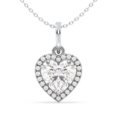 CLEMENCE HALO HEART CUT LAB GROWN DIAMOND SOLITAIRE LOVE VALENTINE PENDANT, GOLD