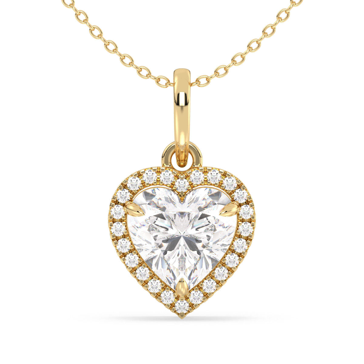 CLEMENCE HALO HEART CUT LAB GROWN DIAMOND SOLITAIRE LOVE VALENTINE PENDANT, GOLD