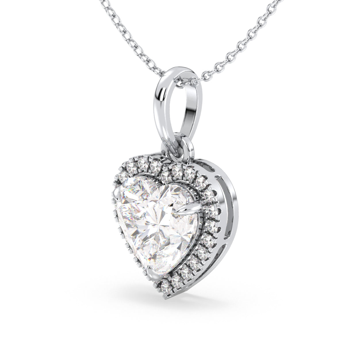 CLEMENCE HALO HEART CUT LAB GROWN DIAMOND SOLITAIRE LOVE VALENTINE PENDANT, GOLD