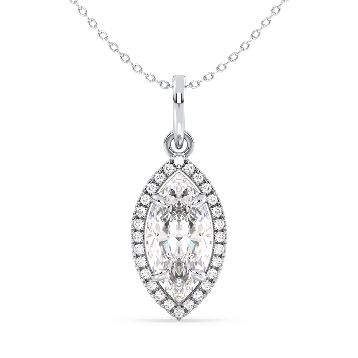 LILETTA HALO MARQUISE CUT LAB GROWN DIAMOND SOLITAIRE CLASSY PENDANT, GOLD