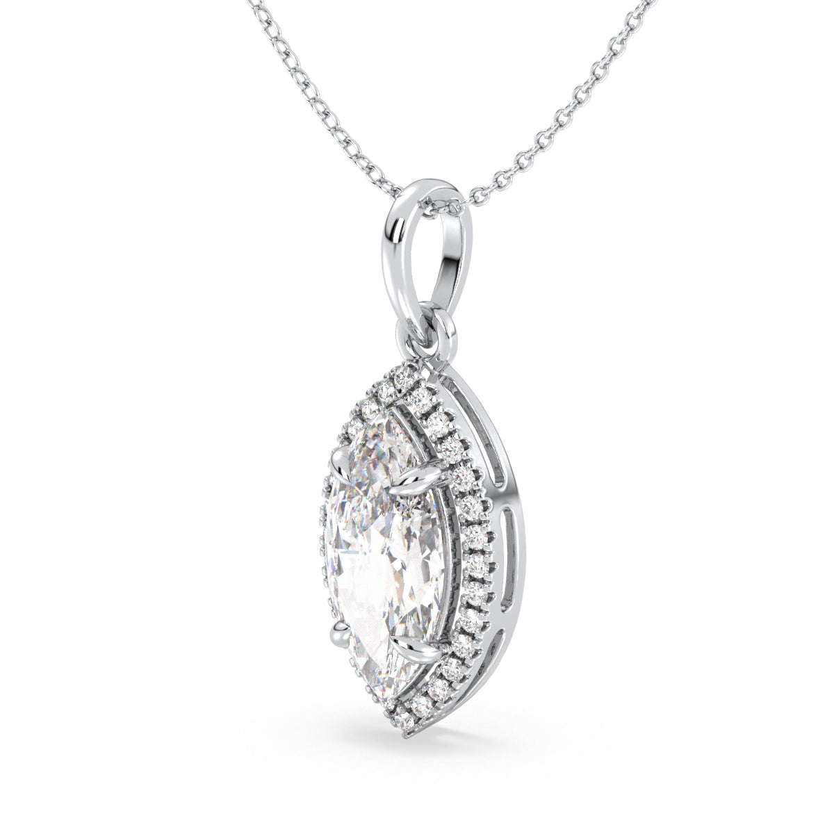 LILETTA HALO MARQUISE CUT LAB GROWN DIAMOND SOLITAIRE CLASSY PENDANT, GOLD