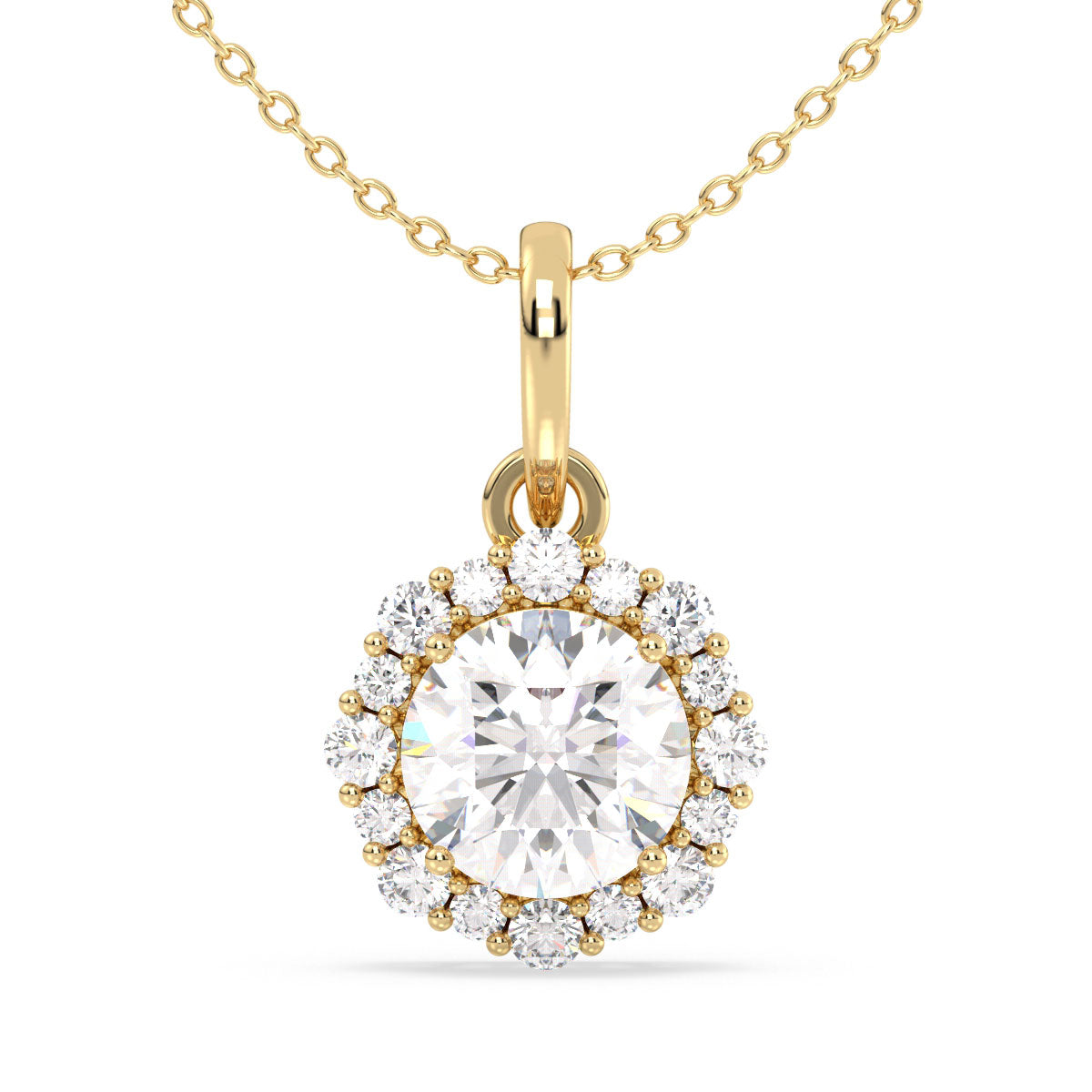 CLARETTE EXQUISITE GEOMETRIC ROUND CUT LAB GROWN DIAMOND PENDANT, GOLD