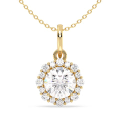 CLARETTE EXQUISITE GEOMETRIC ROUND CUT LAB GROWN DIAMOND PENDANT, GOLD