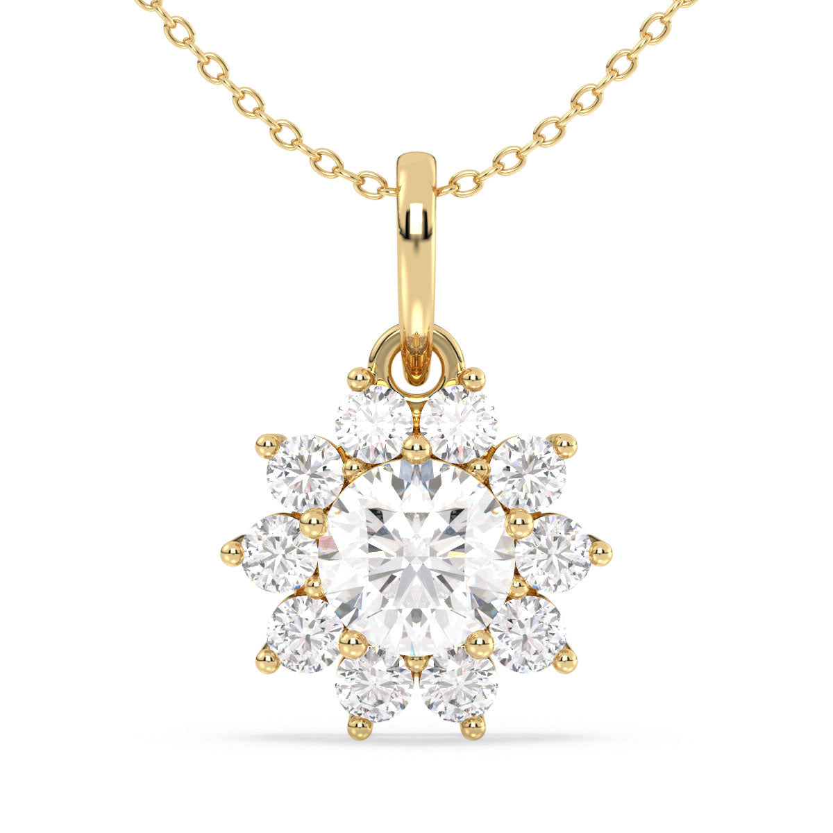 CLARETTE SNOWFLAKE ROUND CUT LAB GROWN DIAMOND PENDANT, GOLD