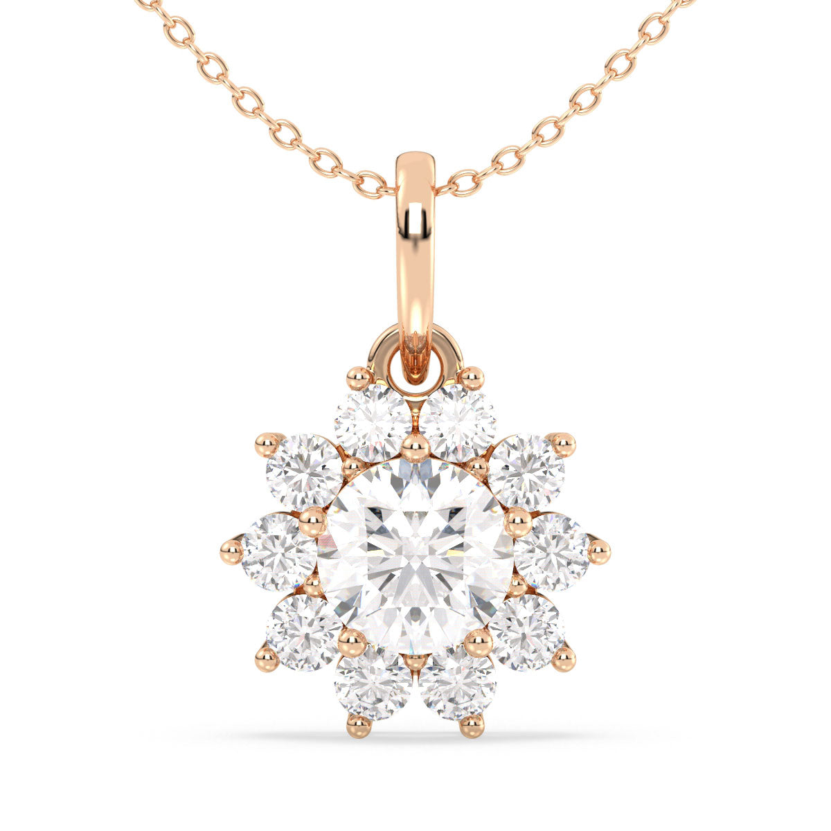 CLARETTE SNOWFLAKE ROUND CUT LAB GROWN DIAMOND PENDANT, GOLD