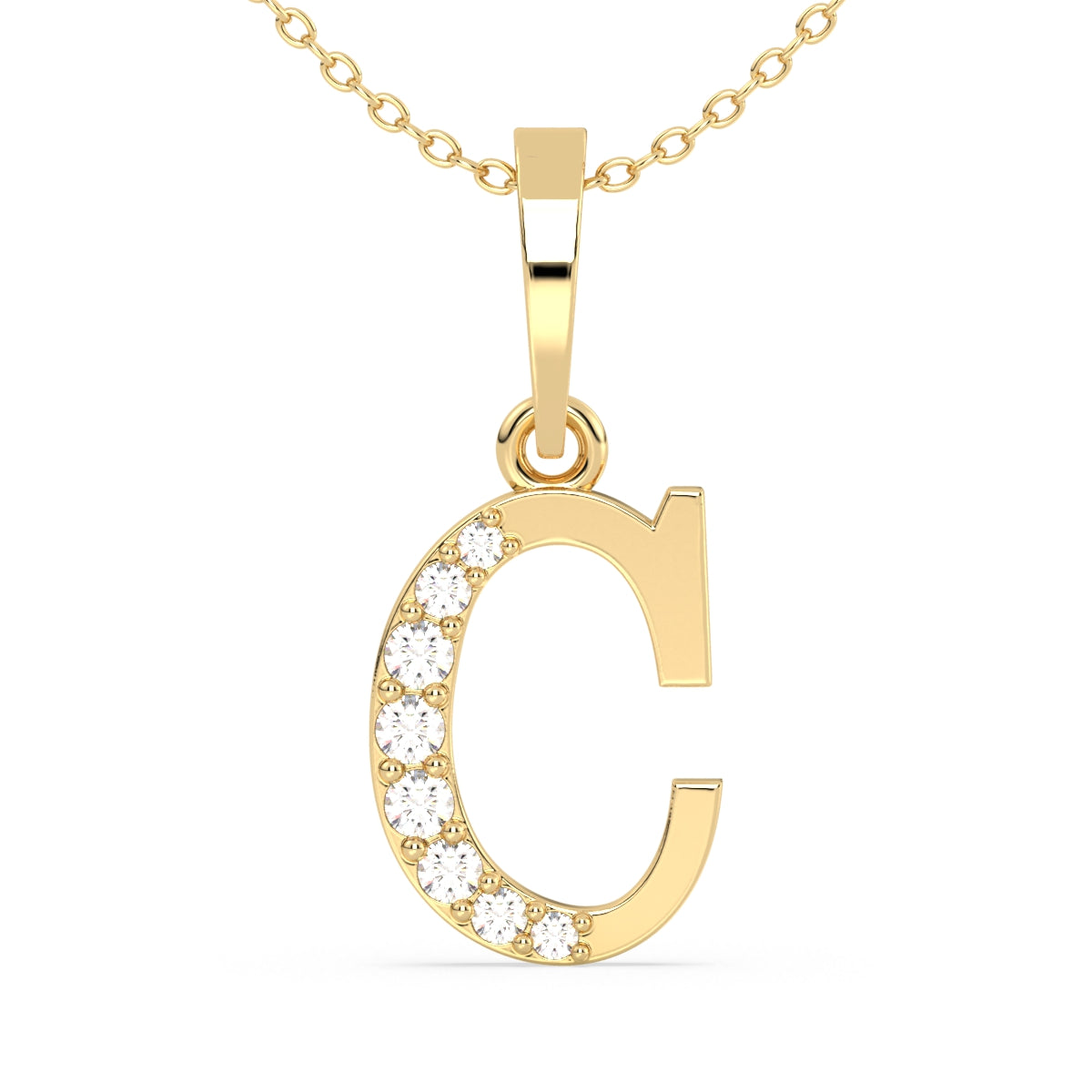 THEA LETTER 'C' LAB GROWN DIAMOND ALPHABET PENDANT, GOLD