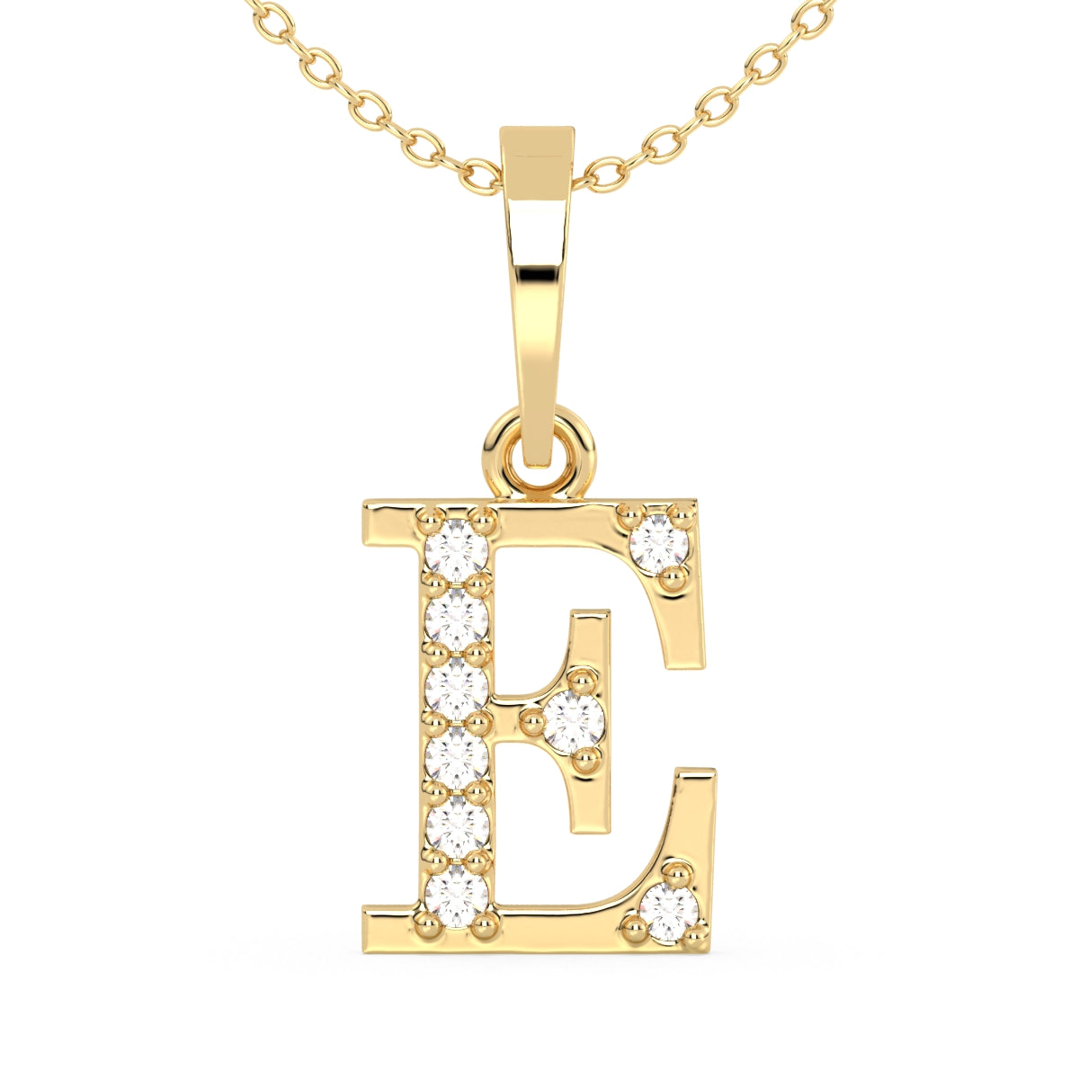 THEA LETTER 'E' LAB GROWN DIAMOND ALPHABET PENDANT, GOLD