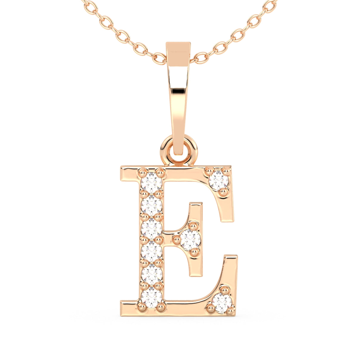 THEA LETTER 'E' LAB GROWN DIAMOND ALPHABET PENDANT, GOLD