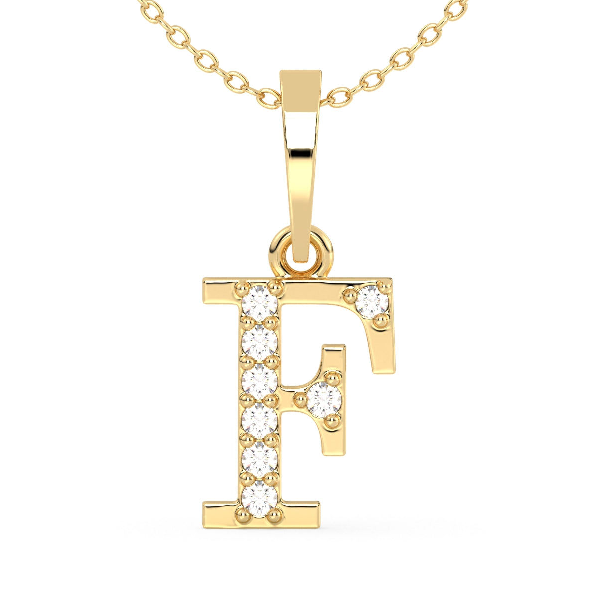 THEA LETTER 'F' LAB GROWN DIAMOND ALPHABET PENDANT, GOLD