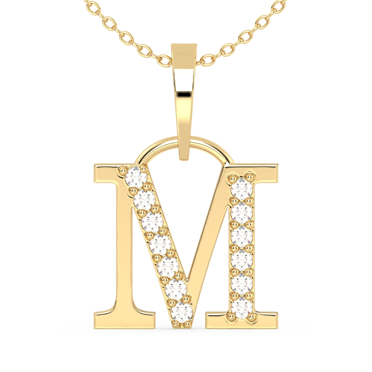 THEA LETTER 'M' LAB GROWN DIAMOND ALPHABET PENDANT, GOLD