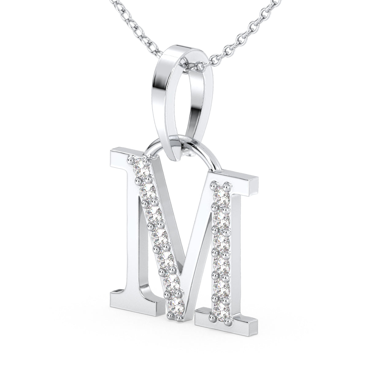 THEA LETTER 'M' LAB GROWN DIAMOND ALPHABET PENDANT, GOLD