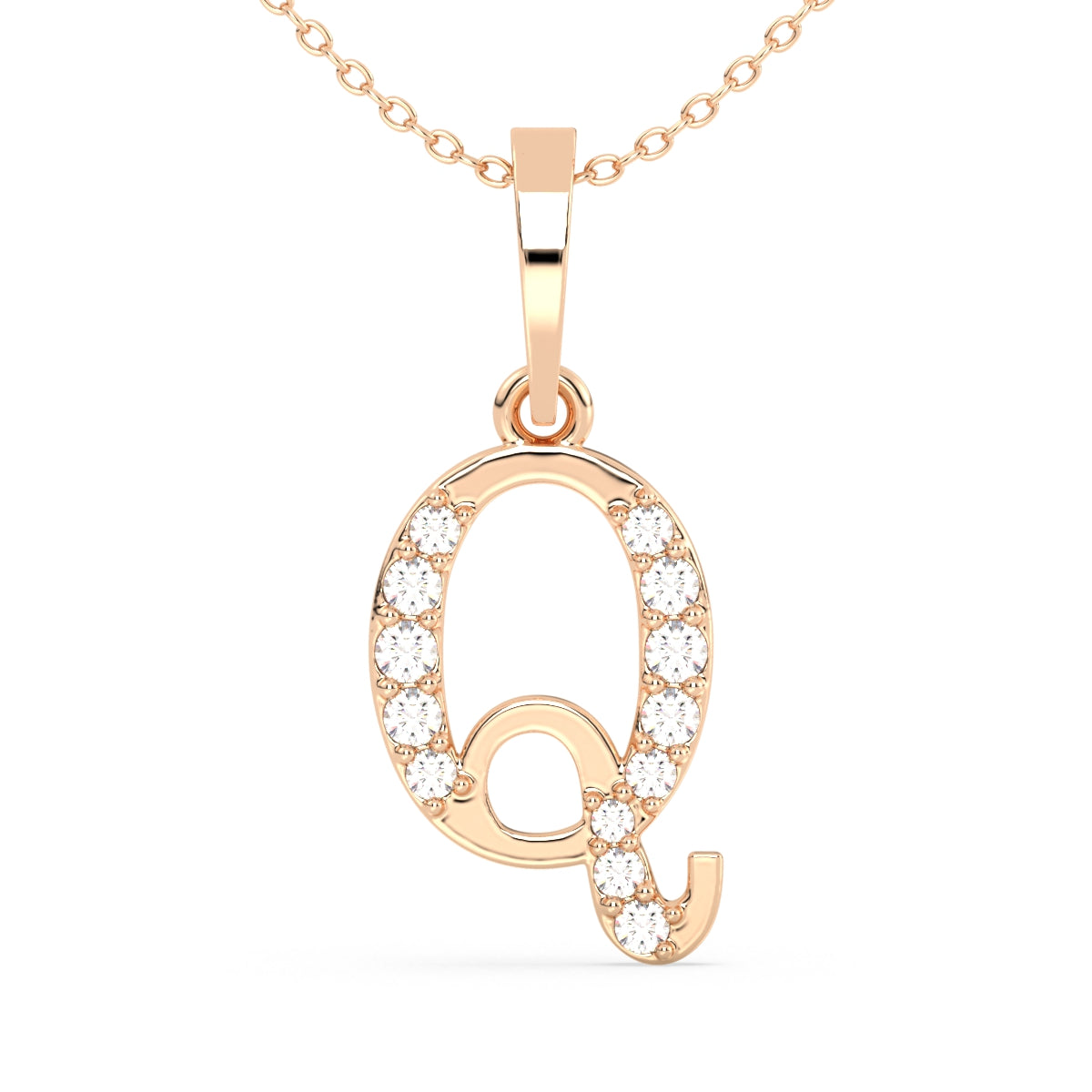 THEA LETTER 'Q' LAB GROWN DIAMOND ALPHABET PENDANT, GOLD