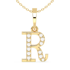 THEA LETTER 'R' LAB GROWN DIAMOND ALPHABET PENDANT, GOLD