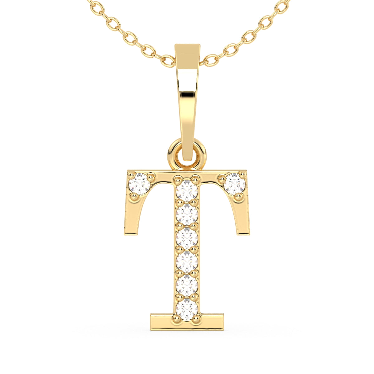 THEA LETTER 'T' LAB GROWN DIAMOND ALPHABET PENDANT, GOLD