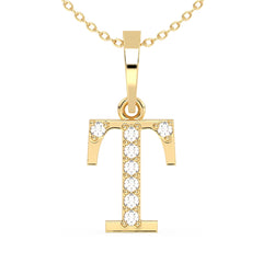 THEA LETTER 'T' LAB GROWN DIAMOND ALPHABET PENDANT, GOLD