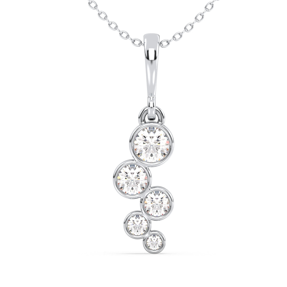 SOPHIA BEZEL SET ROUND CUT LAB GROWN DIAMOND STAGGED ELEGANT PENDANT, GOLD