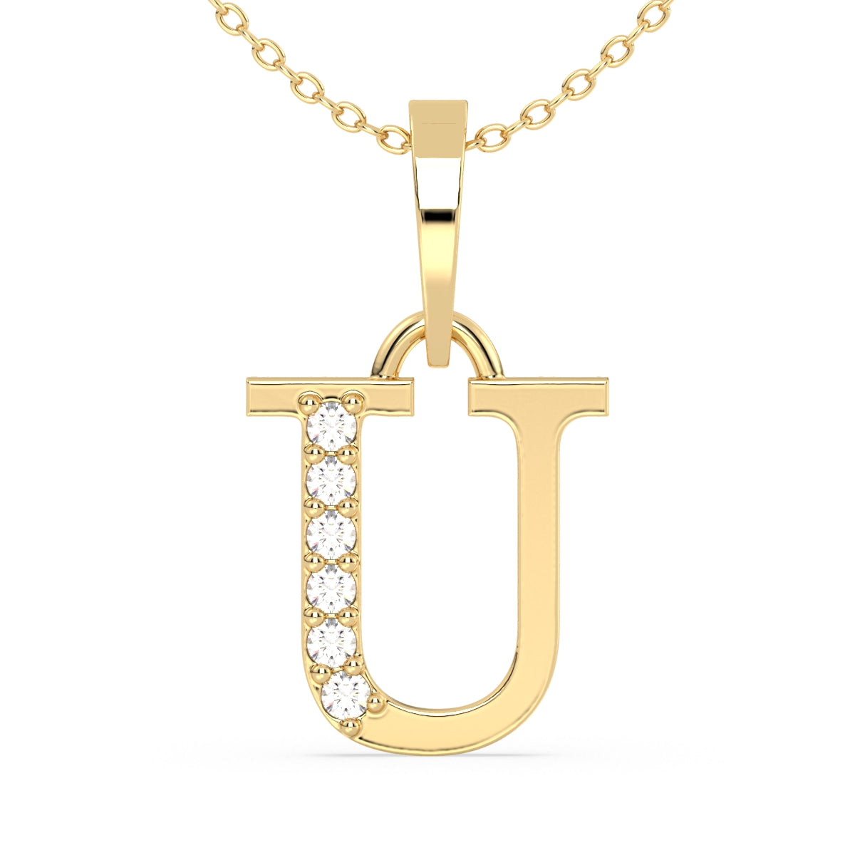 THEA LETTER 'U' LAB GROWN DIAMOND ALPHABET PENDANT, GOLD