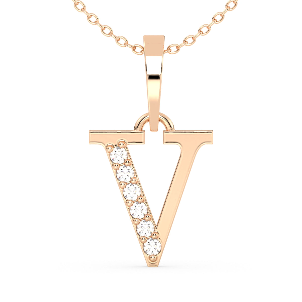 THEA LETTER 'V' LAB GROWN DIAMOND ALPHABET PENDANT, GOLD