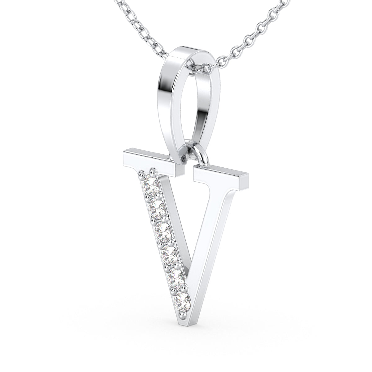 THEA LETTER 'V' LAB GROWN DIAMOND ALPHABET PENDANT, GOLD