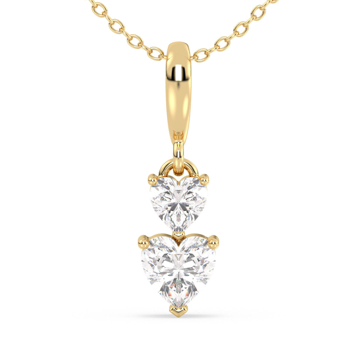 CLEMENCE DUAL HEART LAB GROWN DIAMOND LOVE VALENTINE PENDANT, GOLD