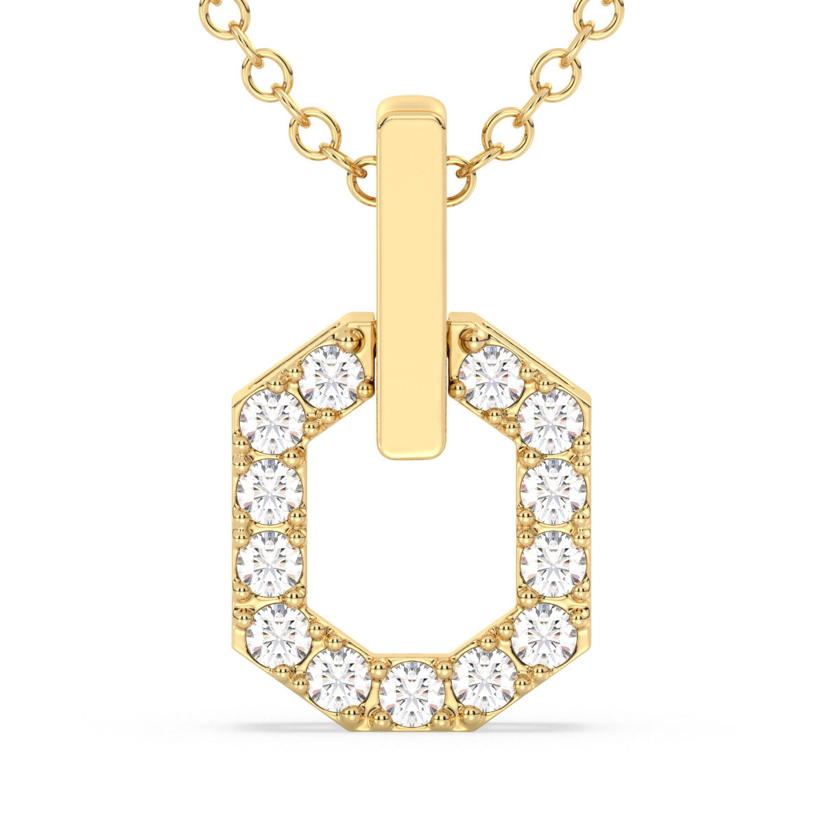 CLARETTE ROUND LAB GROWN DIAMOND STUDDED HEXAGONAL PENDANT, GOLD