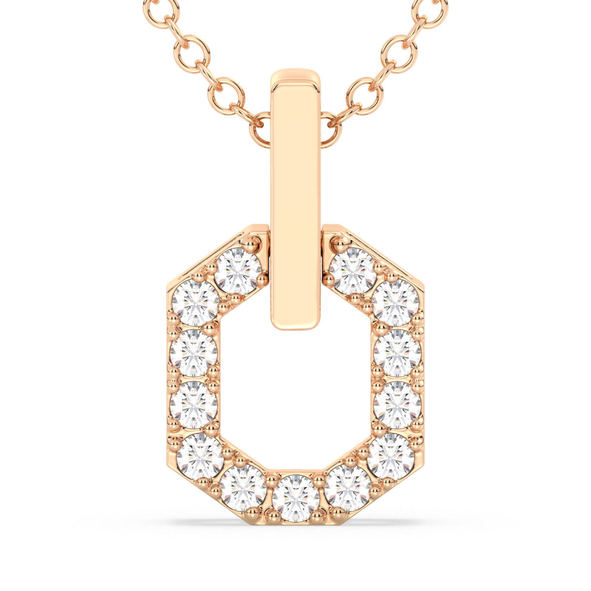 CLARETTE ROUND LAB GROWN DIAMOND STUDDED HEXAGONAL PENDANT, GOLD