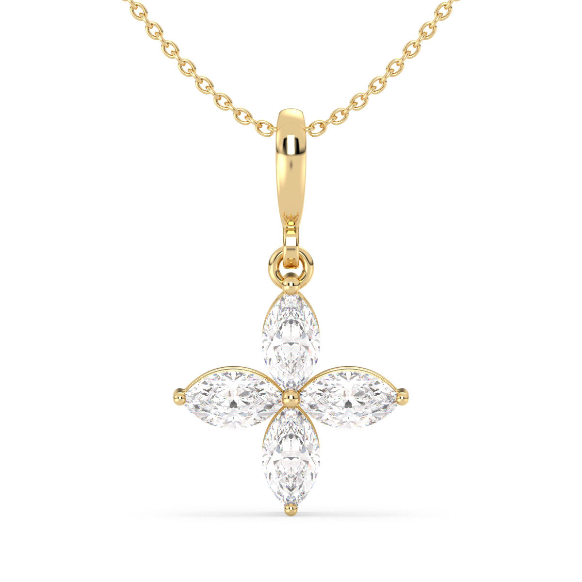 LILETTA LAB GROWN DIAMOND MARQUISE CUT FOUR LEAF ELEGANT PENDANT, GOLD