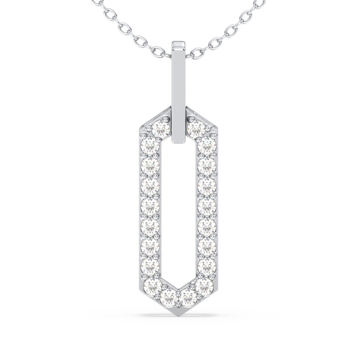 CLARETTE ROUND CUT LAB GROWN DIAMOND STUDDED LONG HEXAGONAL PENDANT, GOLD