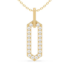 CLARETTE ROUND CUT LAB GROWN DIAMOND STUDDED LONG HEXAGONAL PENDANT, GOLD