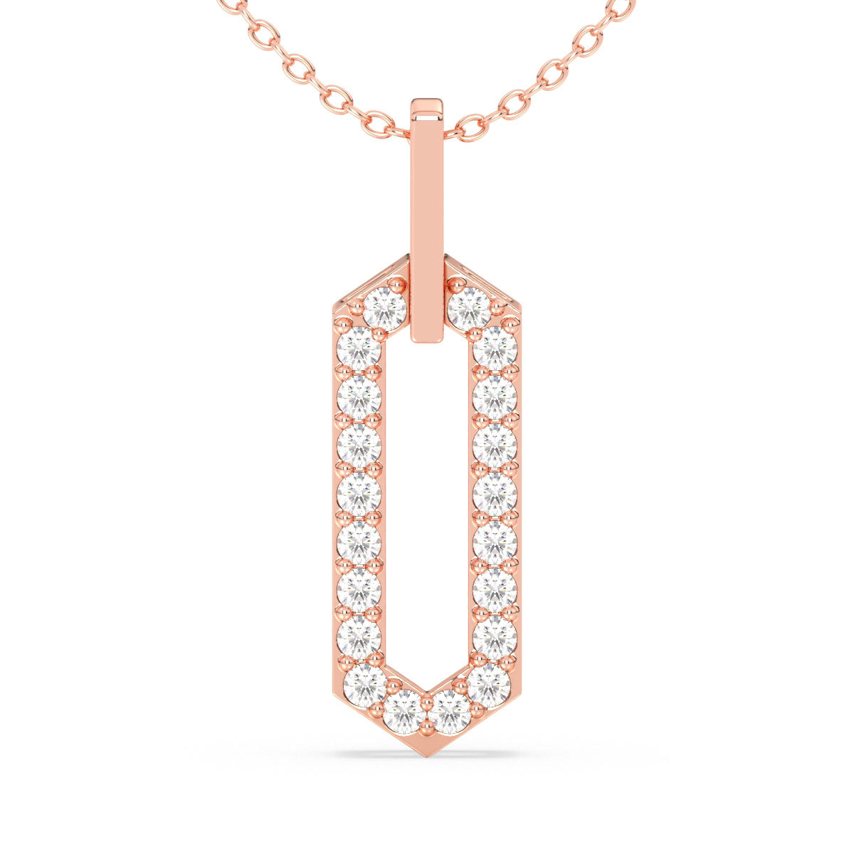 CLARETTE ROUND CUT LAB GROWN DIAMOND STUDDED LONG HEXAGONAL PENDANT, GOLD