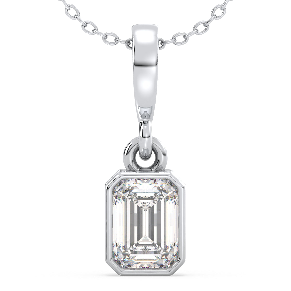 KATE BEZEL SET EMERALD CUT LAB GROWN DIAMOND ELEGANT PENDANT, GOLD