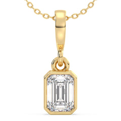 KATE BEZEL SET EMERALD CUT LAB GROWN DIAMOND ELEGANT PENDANT, GOLD