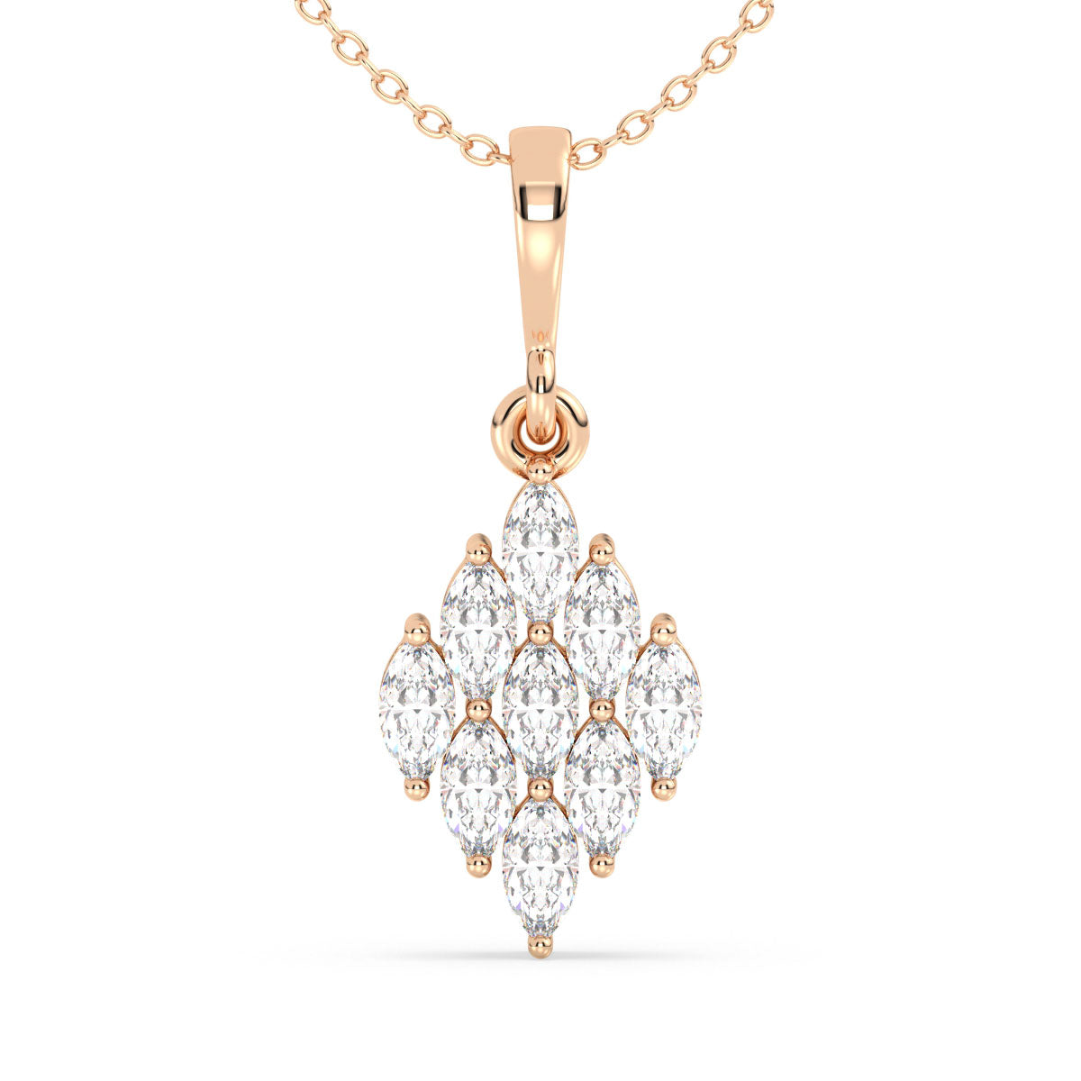 LILETTA MARQUISE CUT LAB GROWN DIAMOND CLUSTER ELEGANT PENDANT, GOLD