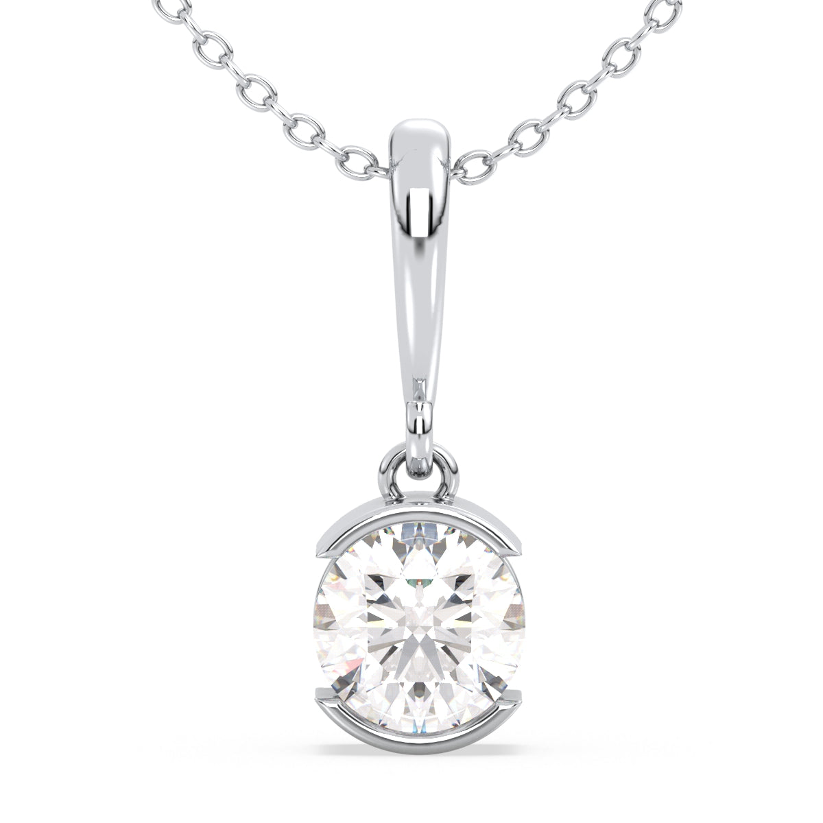 SOPHIA HALF BEZEL SET ROUND LAB GROWN DIAMOND SOLITAIRE PENDANT, GOLD