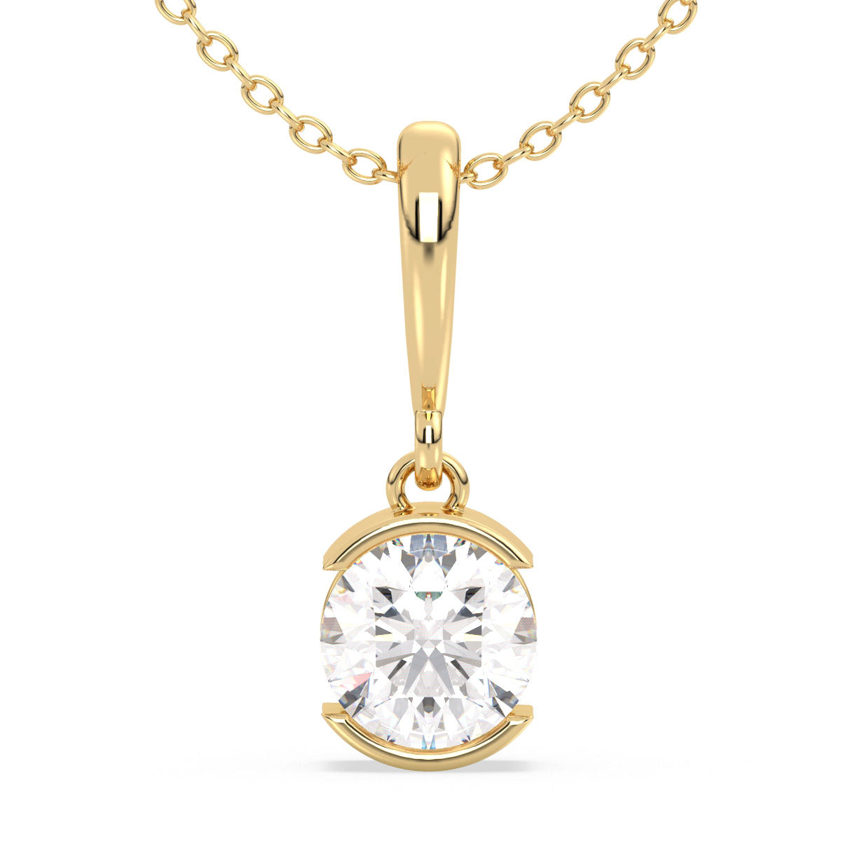 SOPHIA HALF BEZEL SET ROUND LAB GROWN DIAMOND SOLITAIRE PENDANT, GOLD