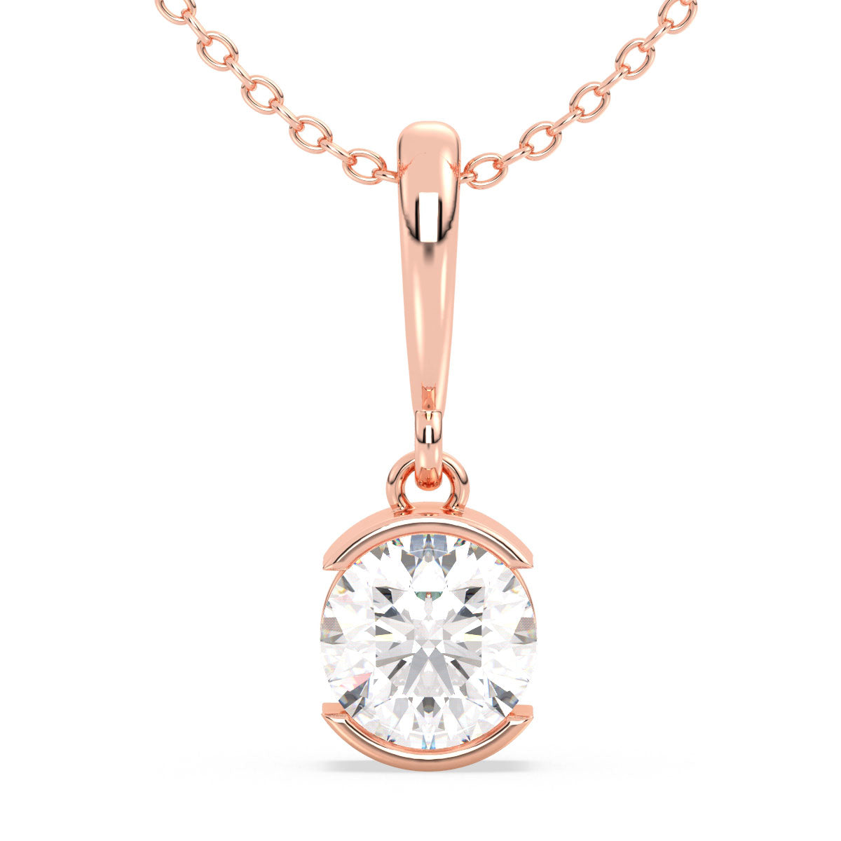 SOPHIA HALF BEZEL SET ROUND LAB GROWN DIAMOND SOLITAIRE PENDANT, GOLD