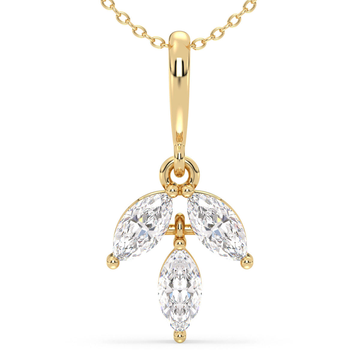 LILETTA MARQUISE CUT LAB GROWN DIAMOND THREE STONE ELEGANT PENDANT, GOLD